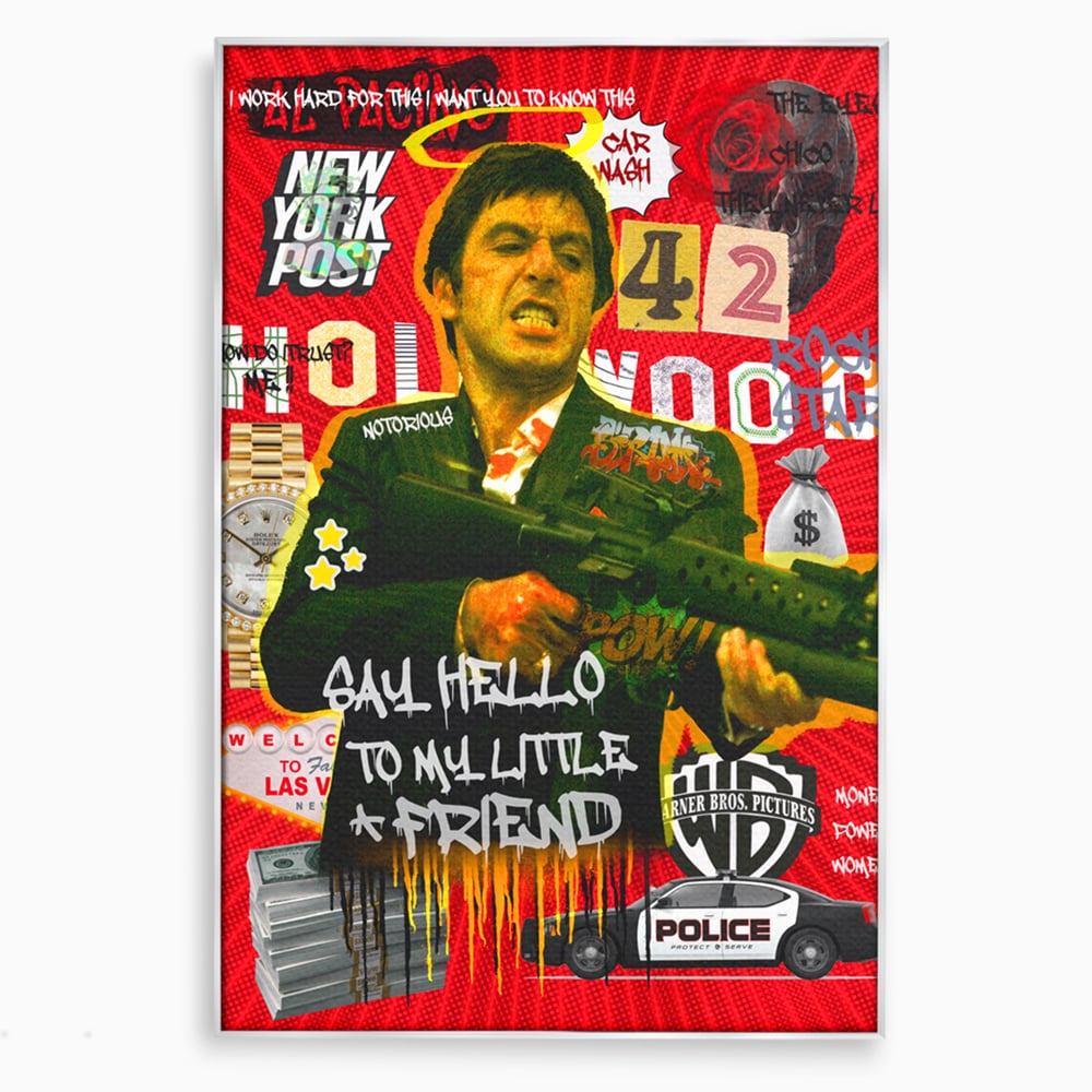 Tablou canvas cu tablou canvas cu portretul lui alfredo pacino, in rama de aluminiu argintiu